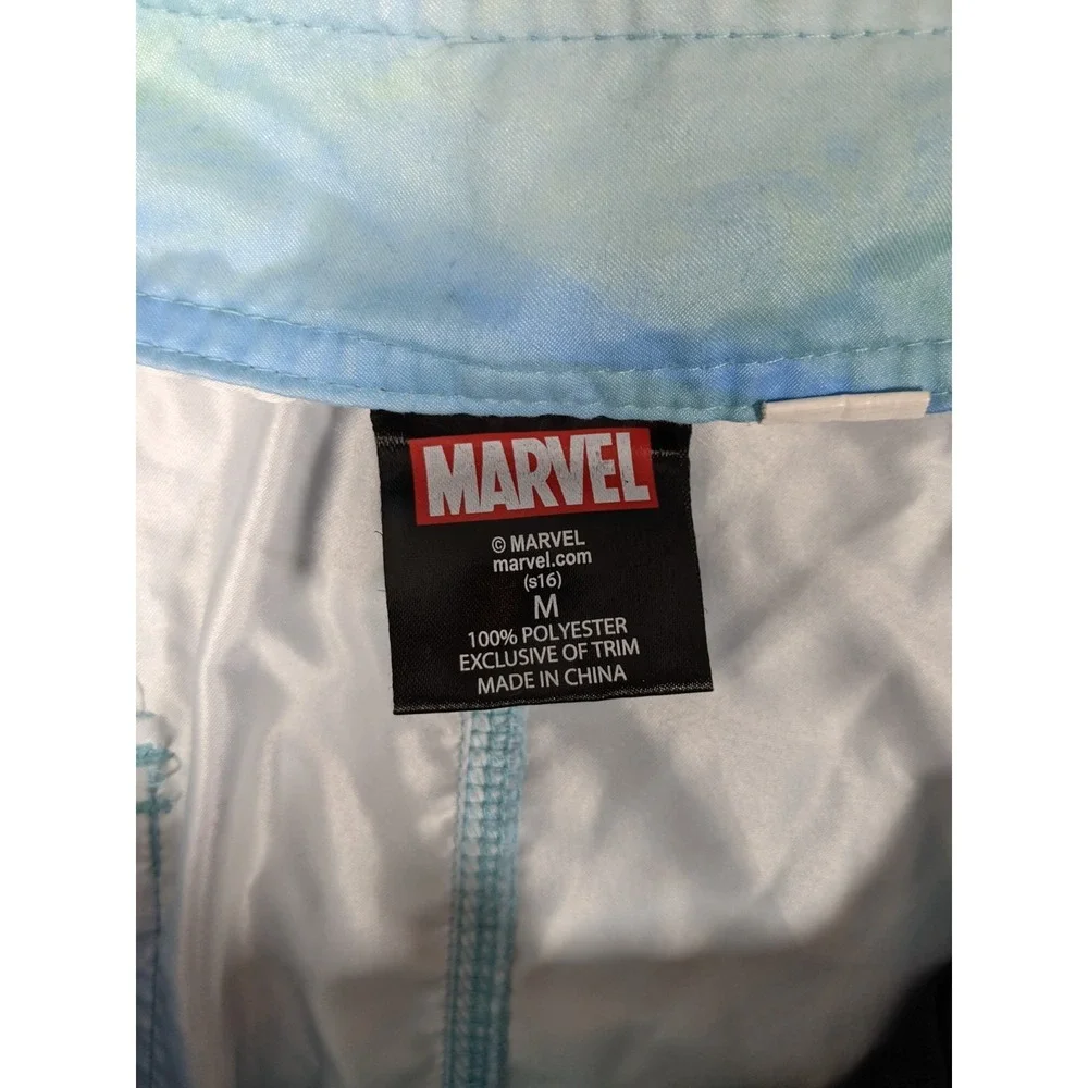 Marvel Deadpool Sharks Swim Board Shorts Mens M Blue Graphic Print Beach Surfer